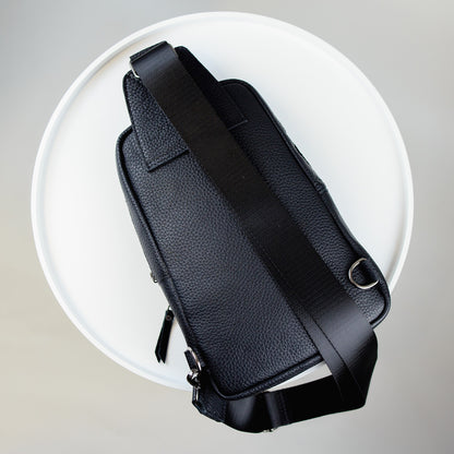 Mens Handmade Genuine Leather Chest Bag Black Leather Sling