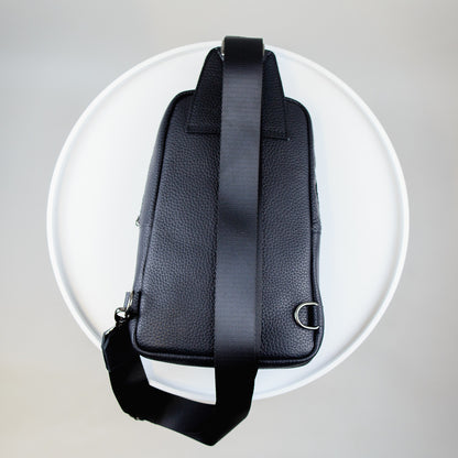 Mens Handmade Genuine Leather Chest Bag Black Leather Sling