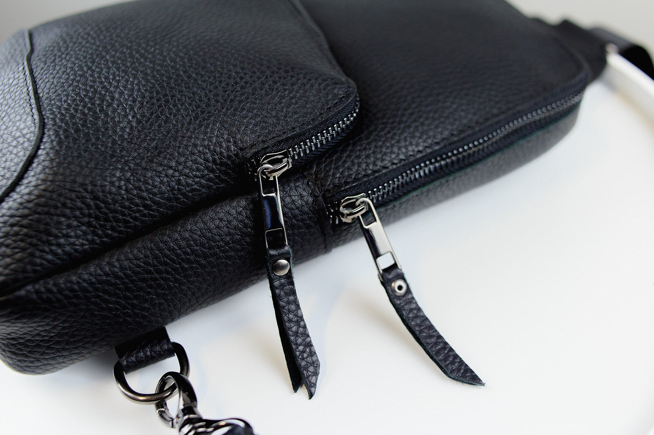 Mens Handmade Genuine Leather Chest Bag Black Leather Sling