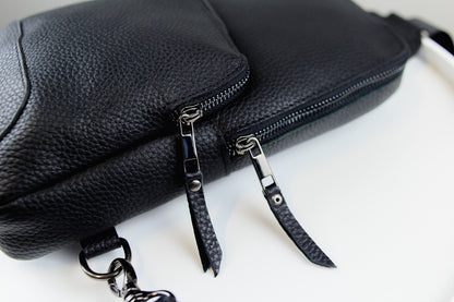 Mens Handmade Genuine Leather Chest Bag Black Leather Sling