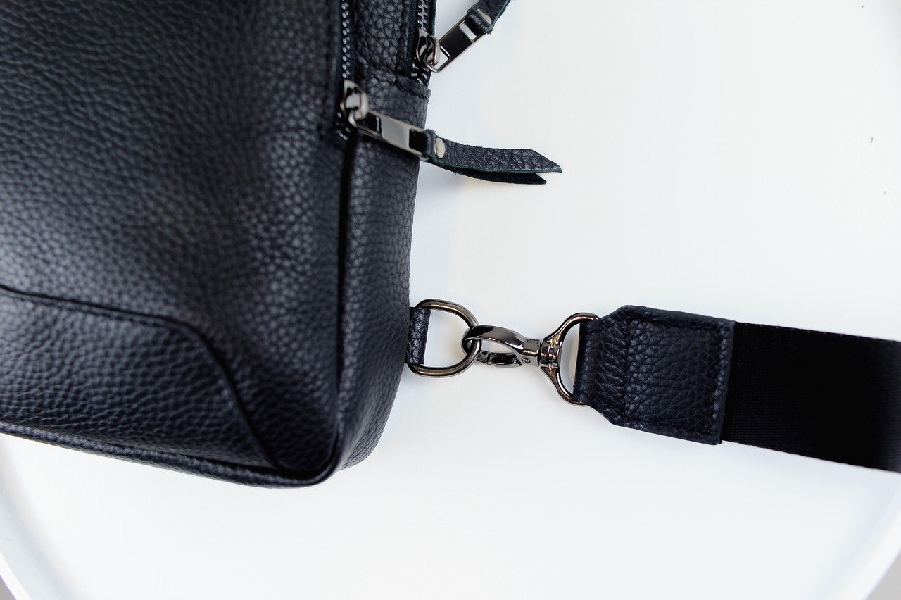 Mens Handmade Genuine Leather Chest Bag Black Leather Sling