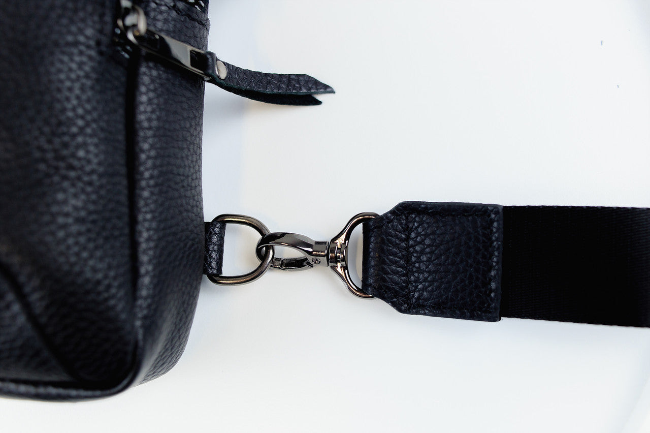 Mens Handmade Genuine Leather Chest Bag Black Leather Sling