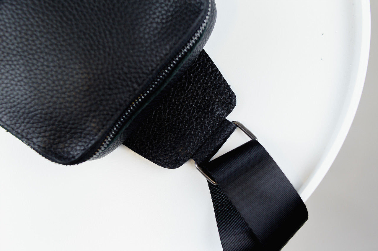 Mens Handmade Genuine Leather Chest Bag Black Leather Sling