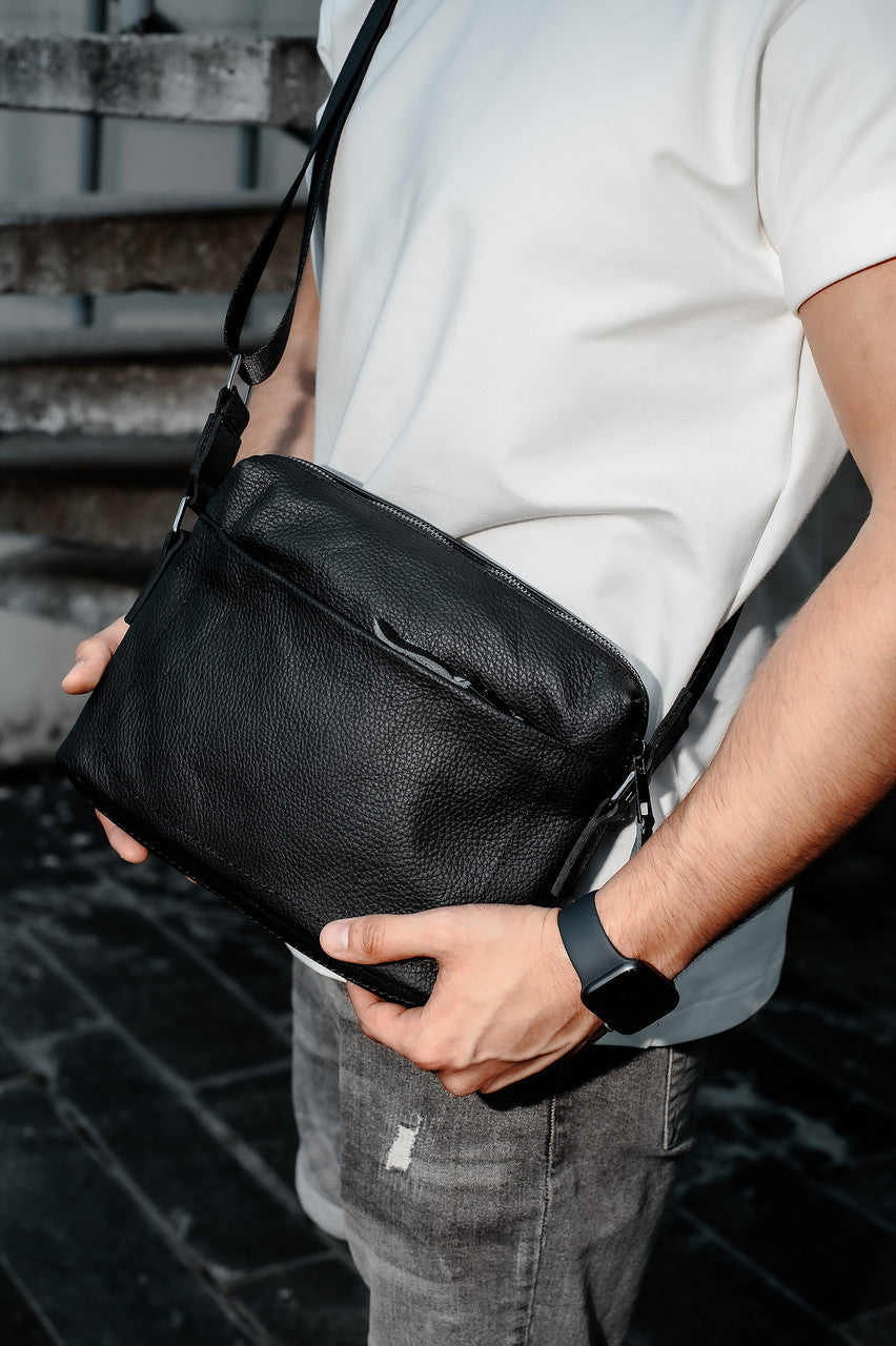 Handmade Mens Leather Messenger Bag Black