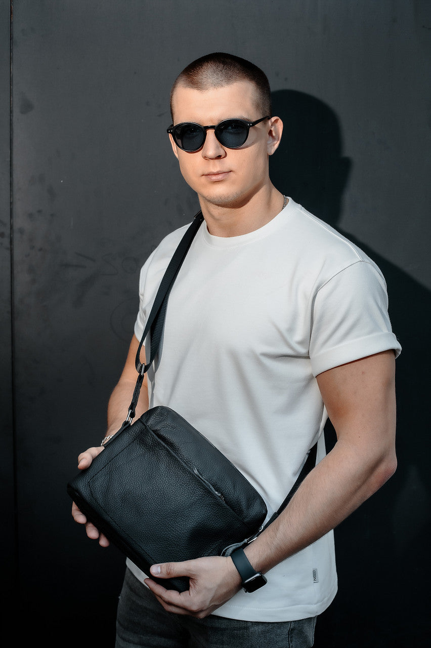 Handmade Mens Leather Messenger Bag Black