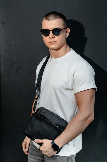 Handmade Mens Leather Messenger Bag Black