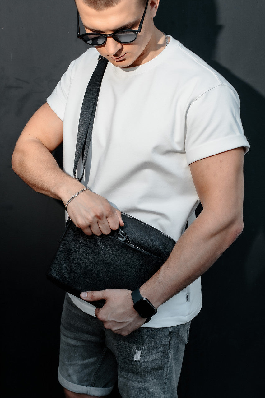Handmade Mens Leather Messenger Bag Black