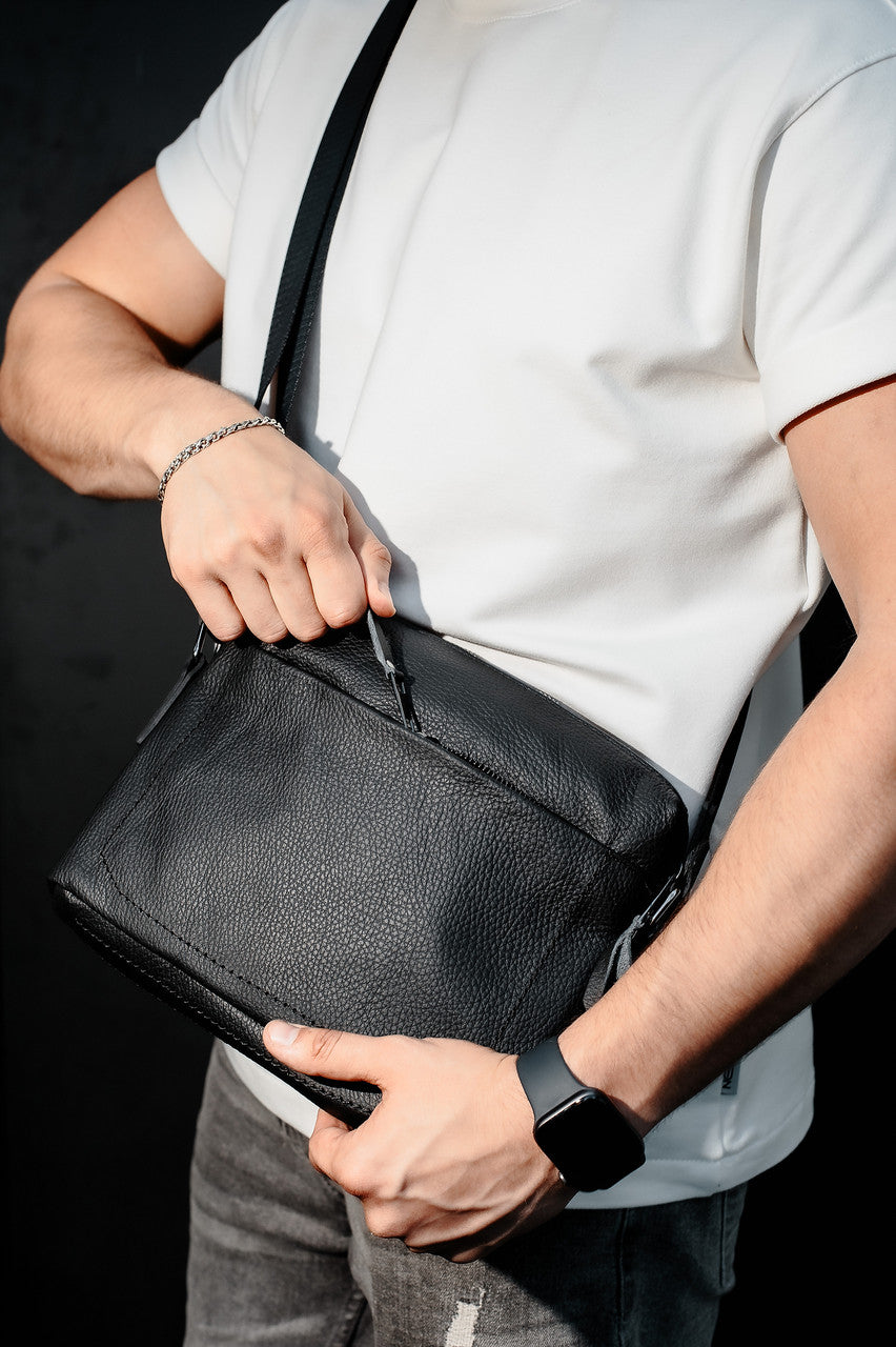 Handmade Mens Leather Messenger Bag Black