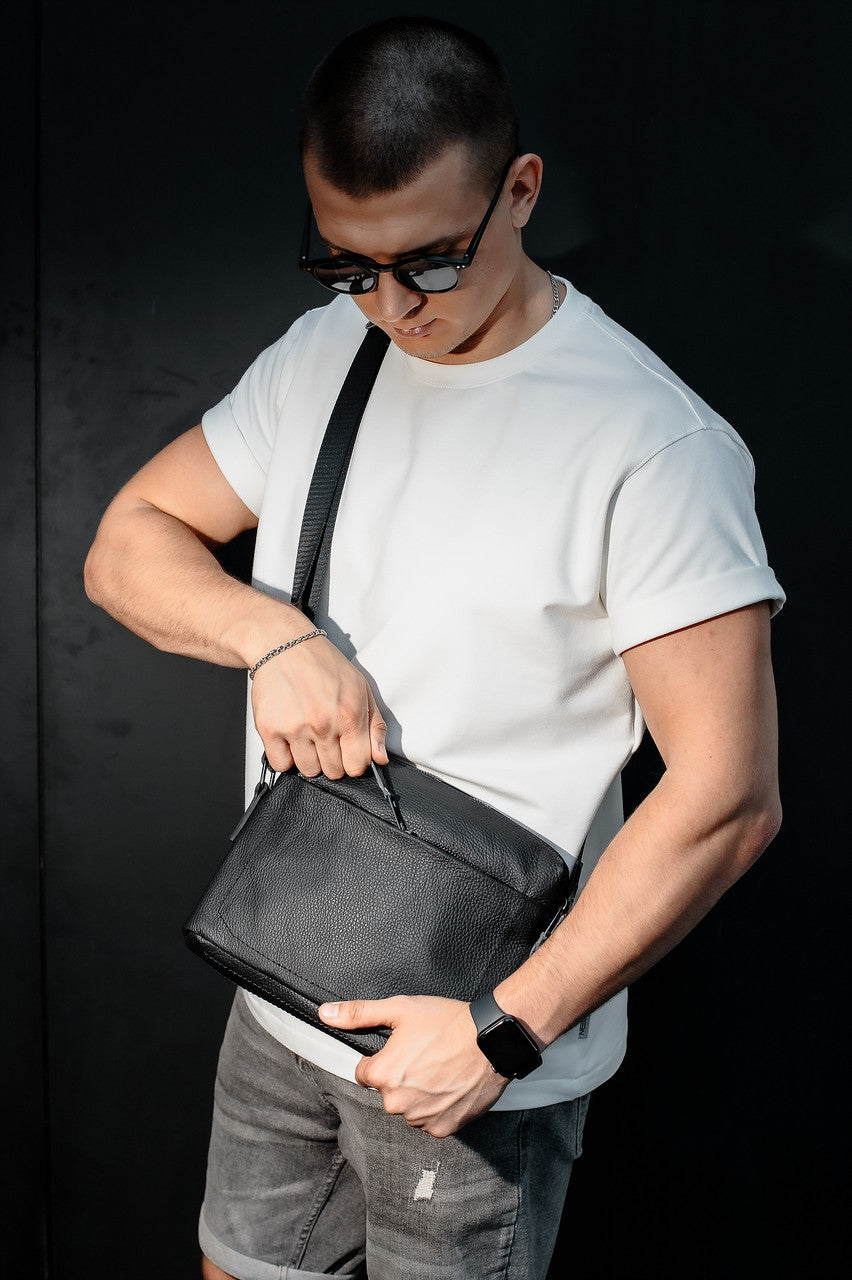 Handmade Mens Leather Messenger Bag Black