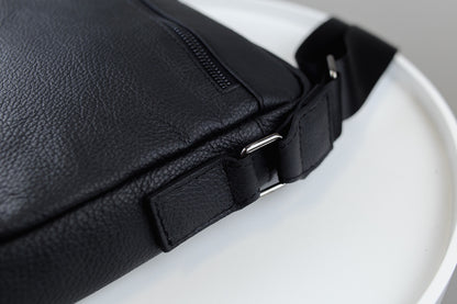 Handmade Mens Leather Crossbody Bag Black Compact Shoulder Bag