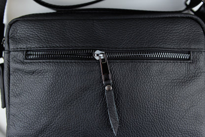 Handmade Mens Leather Crossbody Bag Black Compact Shoulder Bag