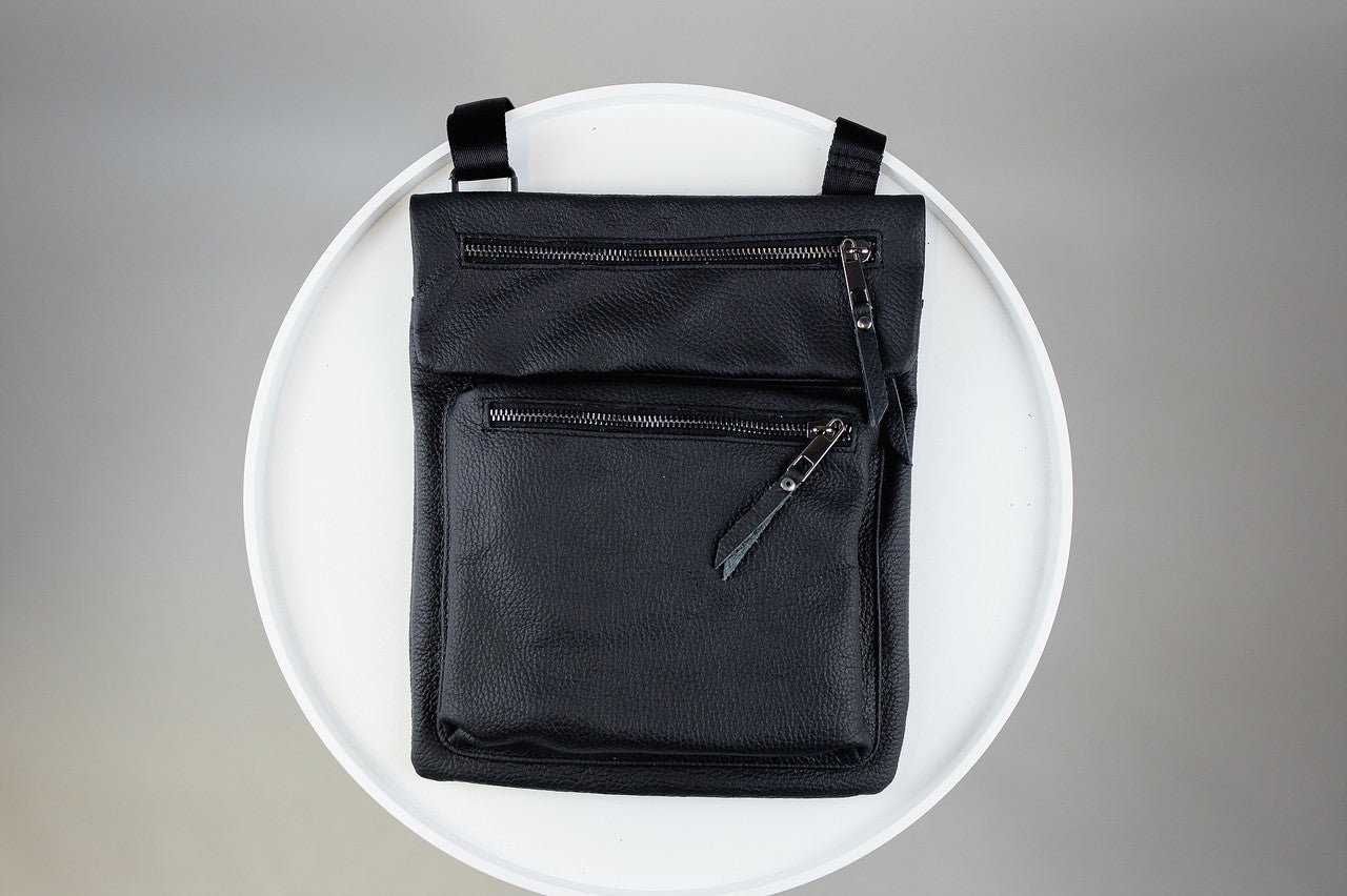 Handmade Mens Leather Crossbody Bag Black