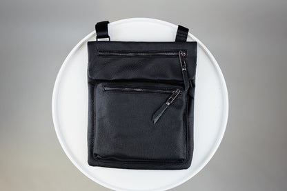 Handmade Mens Leather Crossbody Bag Black