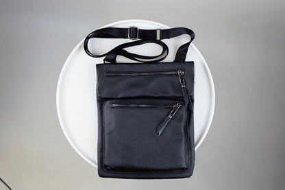 Handmade Mens Leather Crossbody Bag Black