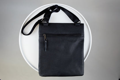 Handmade Mens Leather Crossbody Bag Black