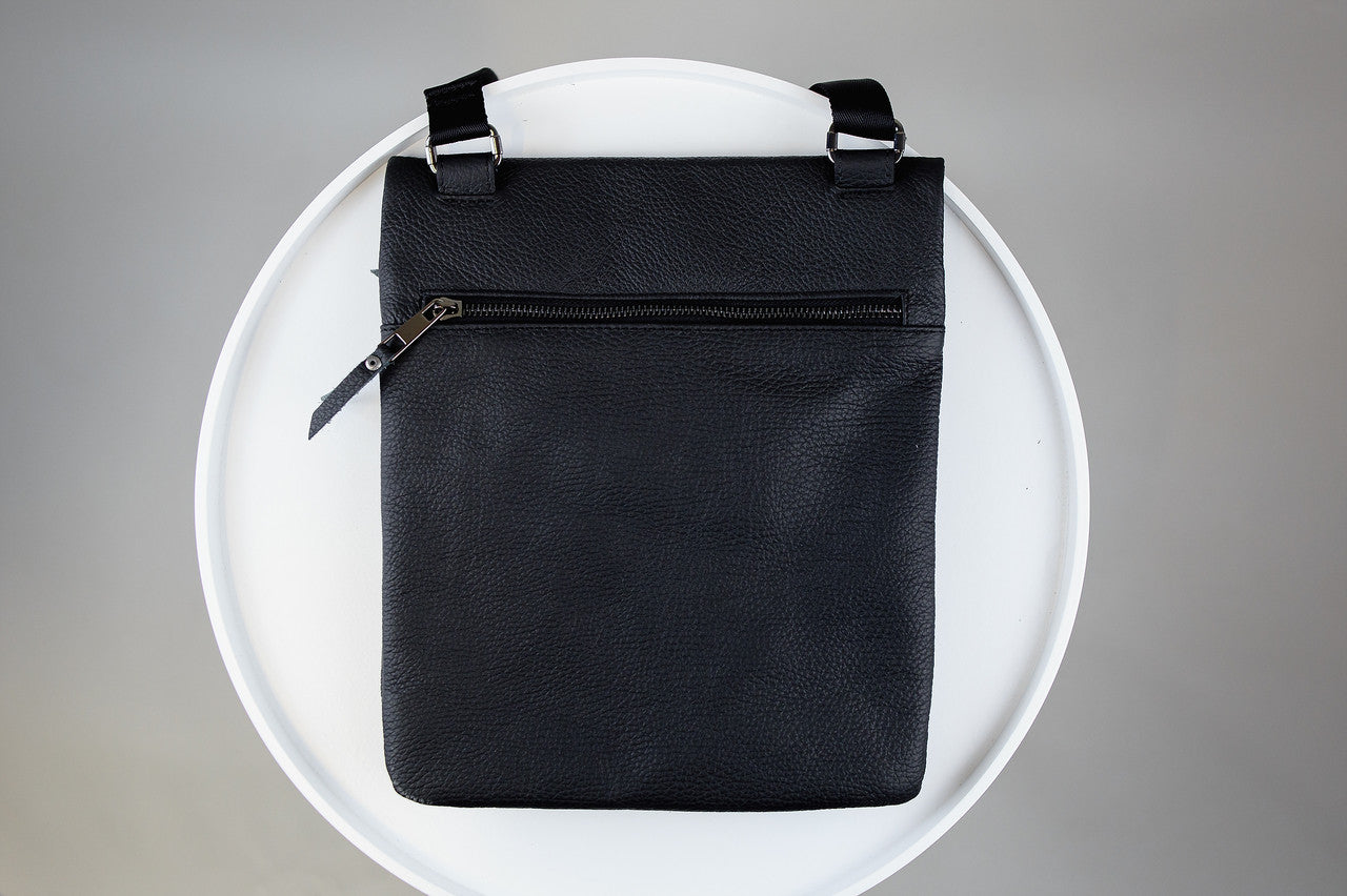 Handmade Mens Leather Crossbody Bag Black