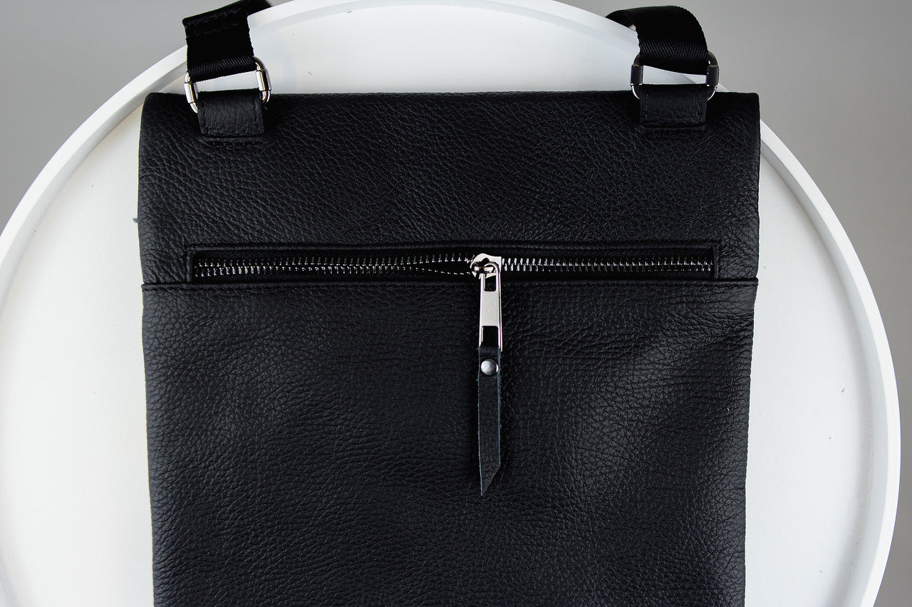 Handmade Mens Leather Crossbody Bag Black