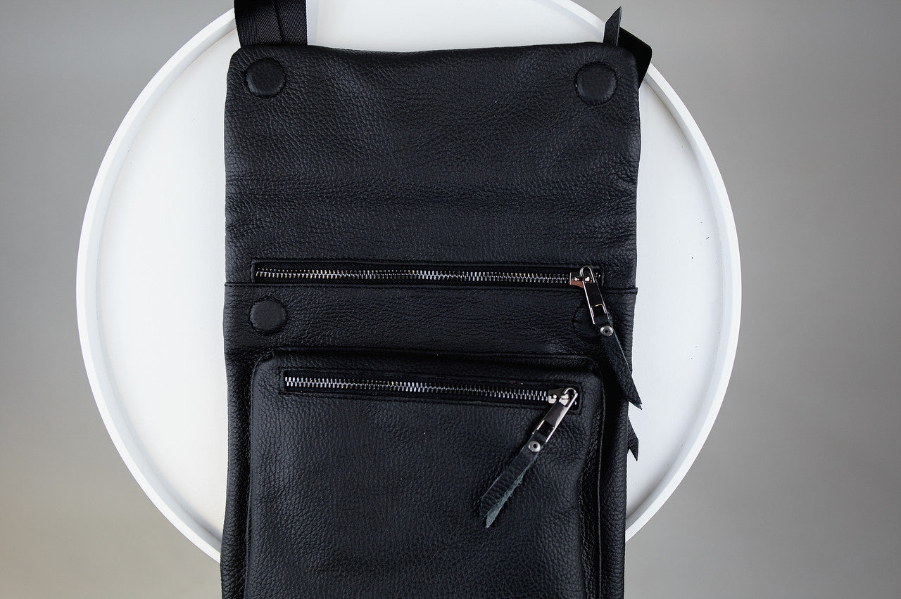 Handmade Mens Leather Crossbody Bag Black