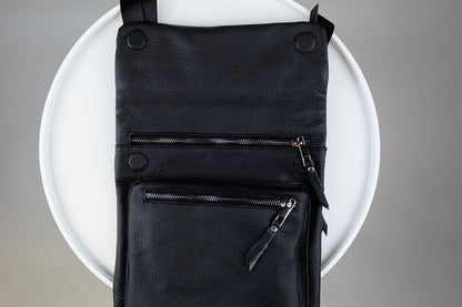 Handmade Mens Leather Crossbody Bag Black