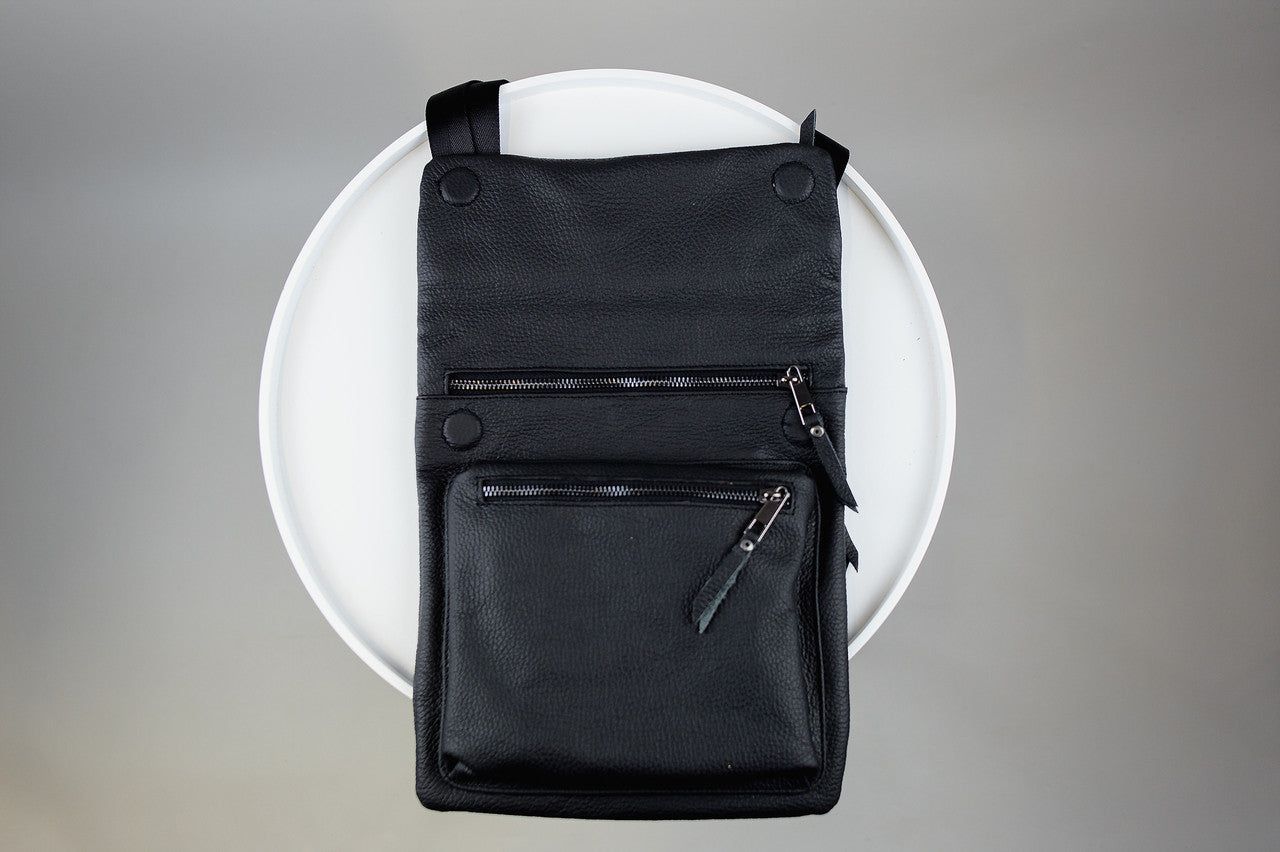Handmade Mens Leather Crossbody Bag Black