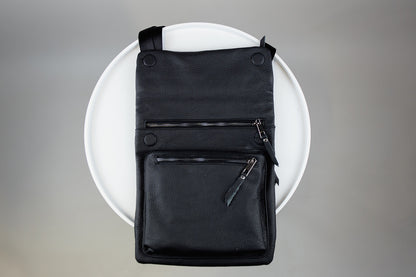 Handmade Mens Leather Crossbody Bag Black