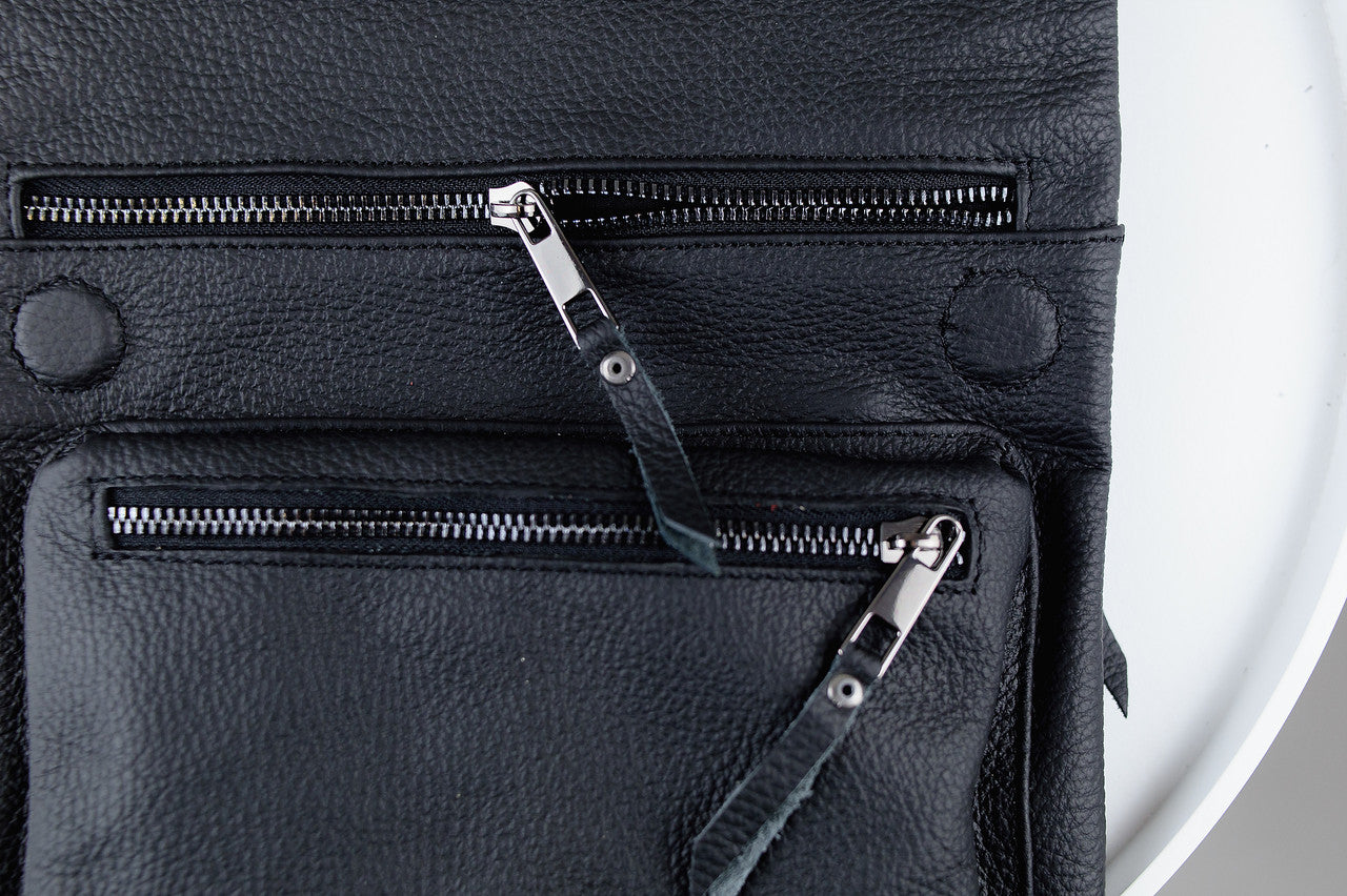 Handmade Mens Leather Crossbody Bag Black