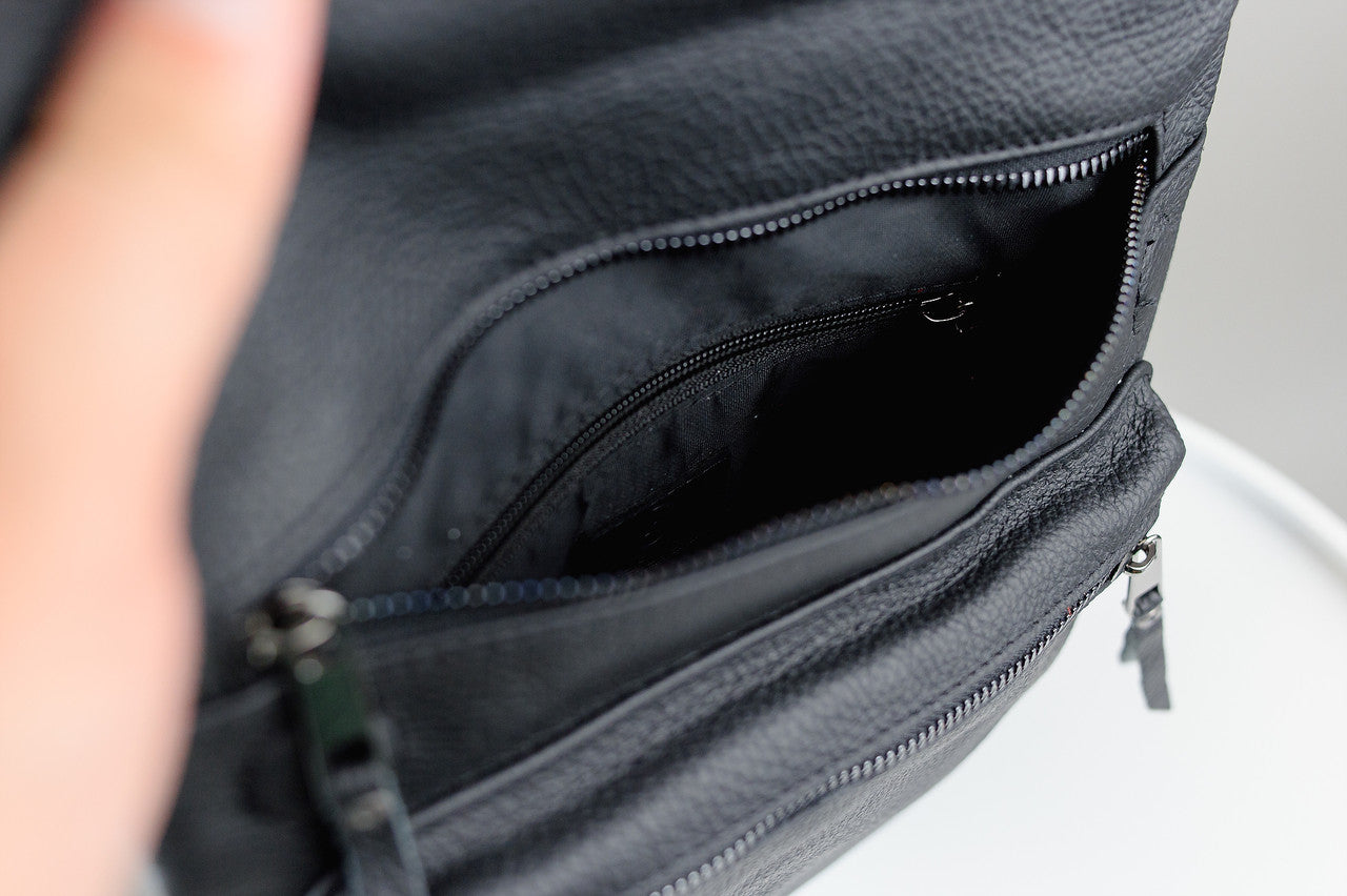 Handmade Mens Leather Crossbody Bag Black