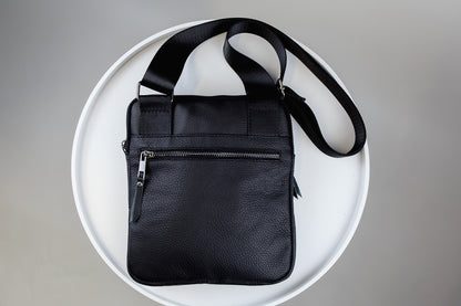 Mens Handmade Leather Crossbody Bag Black Messenger Shoulder Bag