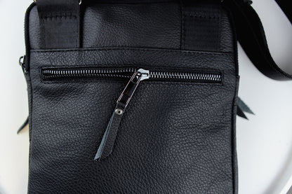 Mens Handmade Leather Crossbody Bag Black Messenger Shoulder Bag