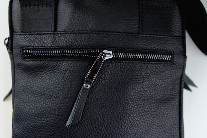 Mens Handmade Leather Crossbody Bag Black Messenger Shoulder Bag
