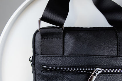 Mens Handmade Leather Crossbody Bag Black Messenger Shoulder Bag