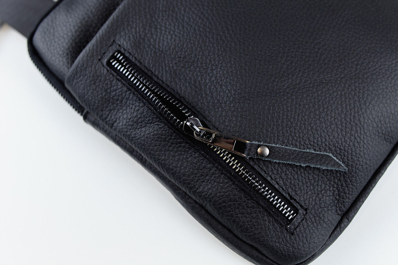Mens Handmade Leather Crossbody Bag Black Messenger Shoulder Bag
