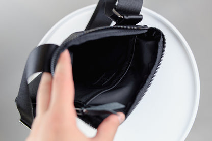 Mens Handmade Leather Crossbody Bag Black Messenger Shoulder Bag