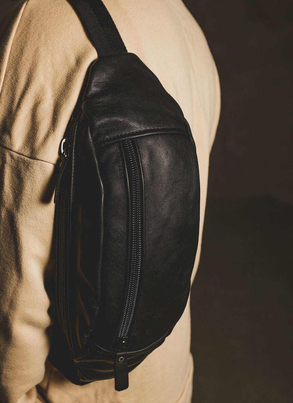 Handmade Genuine Leather Black Mens Belt Bag Waist Bag Gift for Him