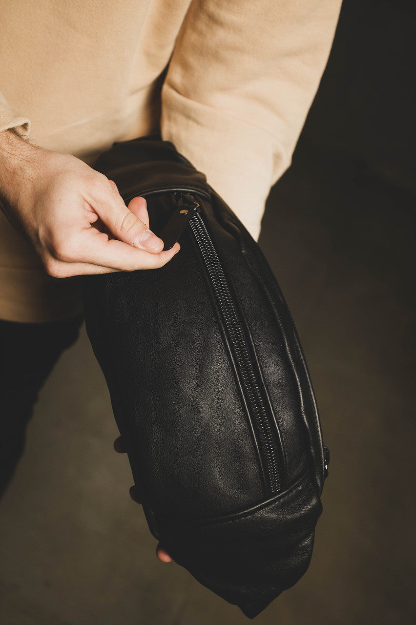 Handmade Genuine Leather Black Mens Belt Bag Waist Bag Gift for Him