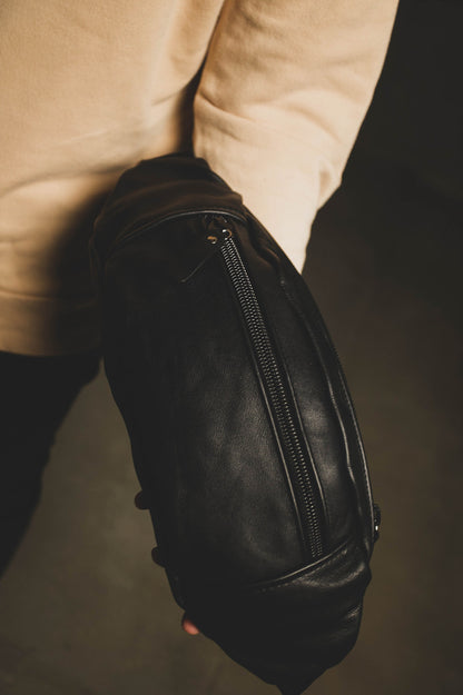 Handmade Genuine Leather Black Mens Belt Bag Waist Bag Gift for Him