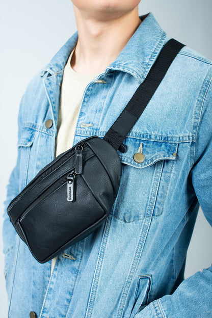 Mens Handmade Leather Belt Bag Black Waist Bag Gift for Him