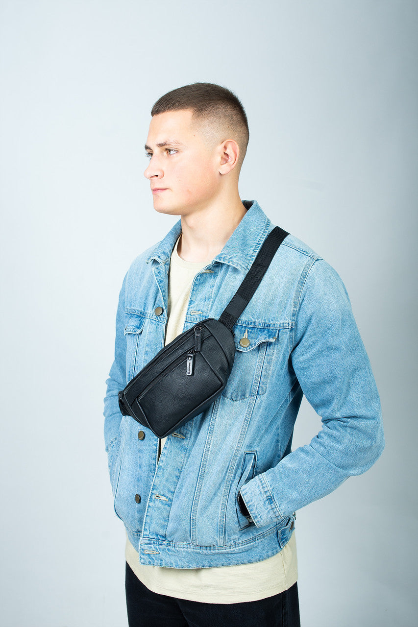 Mens Handmade Leather Belt Bag Black Waist Bag Gift for Him