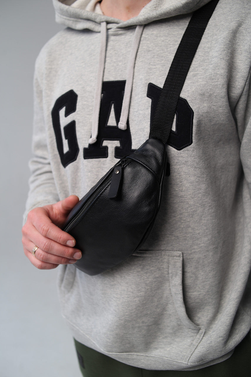 Handmade Mens Leather Belt Bag Black Gift for Him