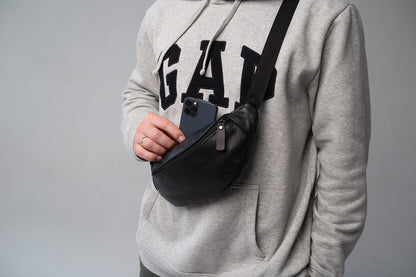 Handmade Mens Leather Belt Bag Black Gift for Him