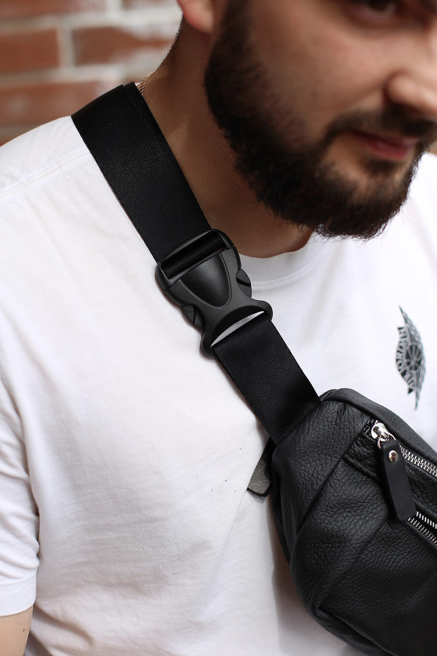 Handmade Genuine Leather Black Belt Bag Mens Fanny Pack Gift for Him