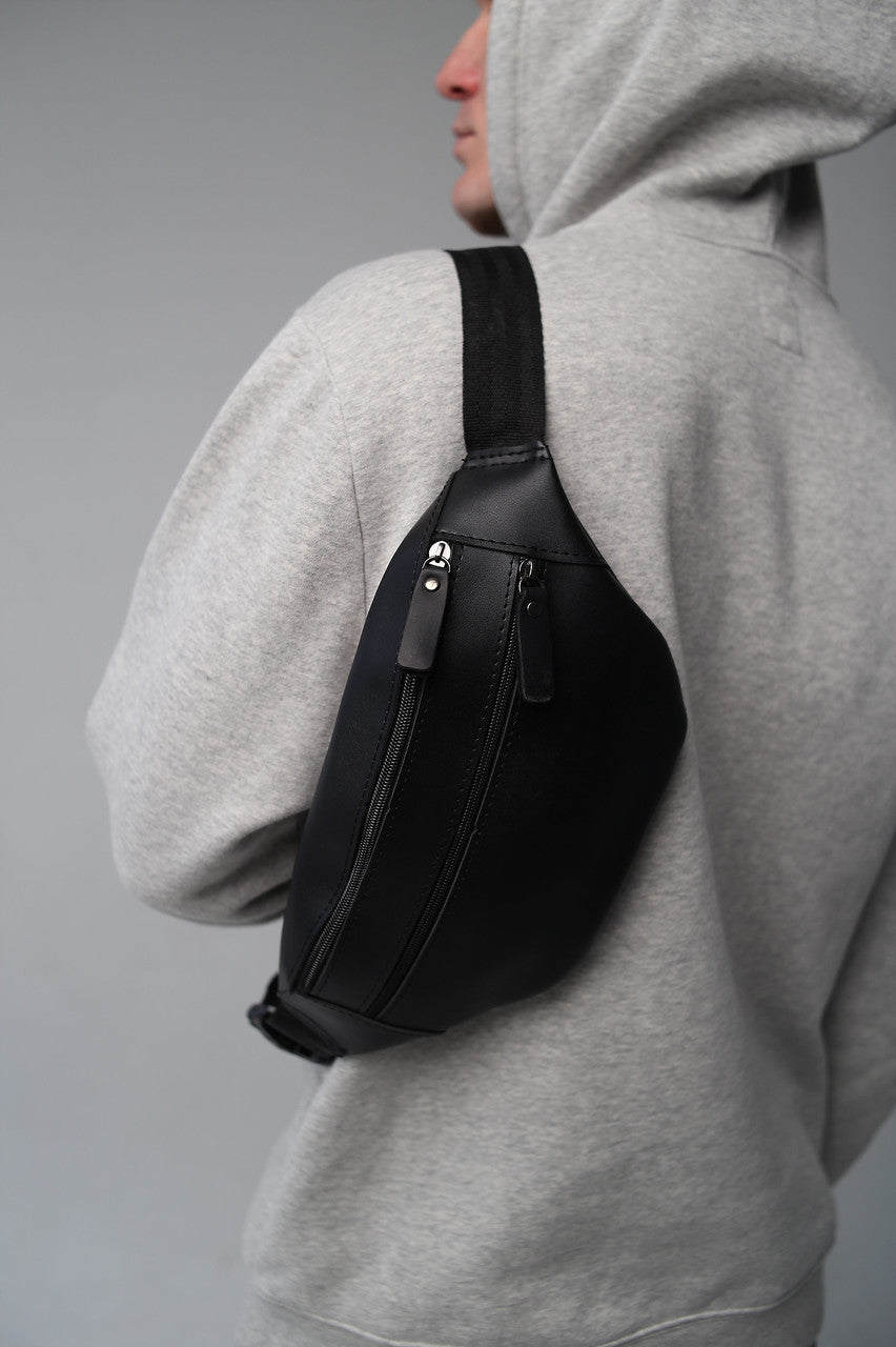 Black Handmade PU Leather Mens Belt Bag Waist Bag Gift for Him