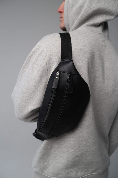 Black Handmade PU Leather Mens Belt Bag Waist Bag Gift for Him