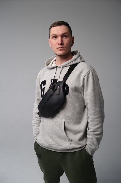 Black Handmade PU Leather Mens Belt Bag Waist Bag Gift for Him
