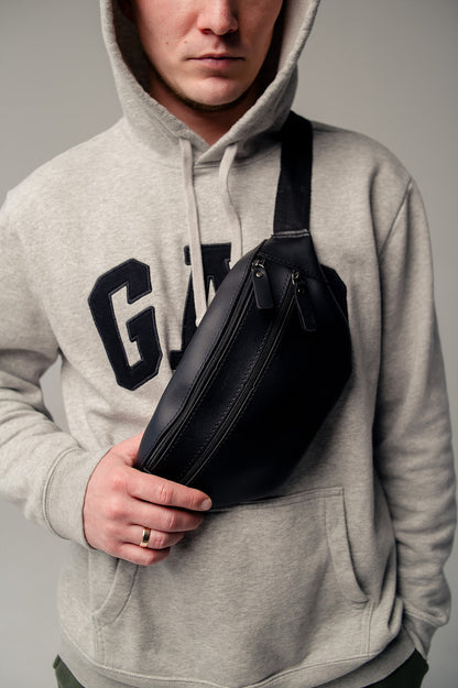 Black Handmade PU Leather Mens Belt Bag Waist Bag Gift for Him