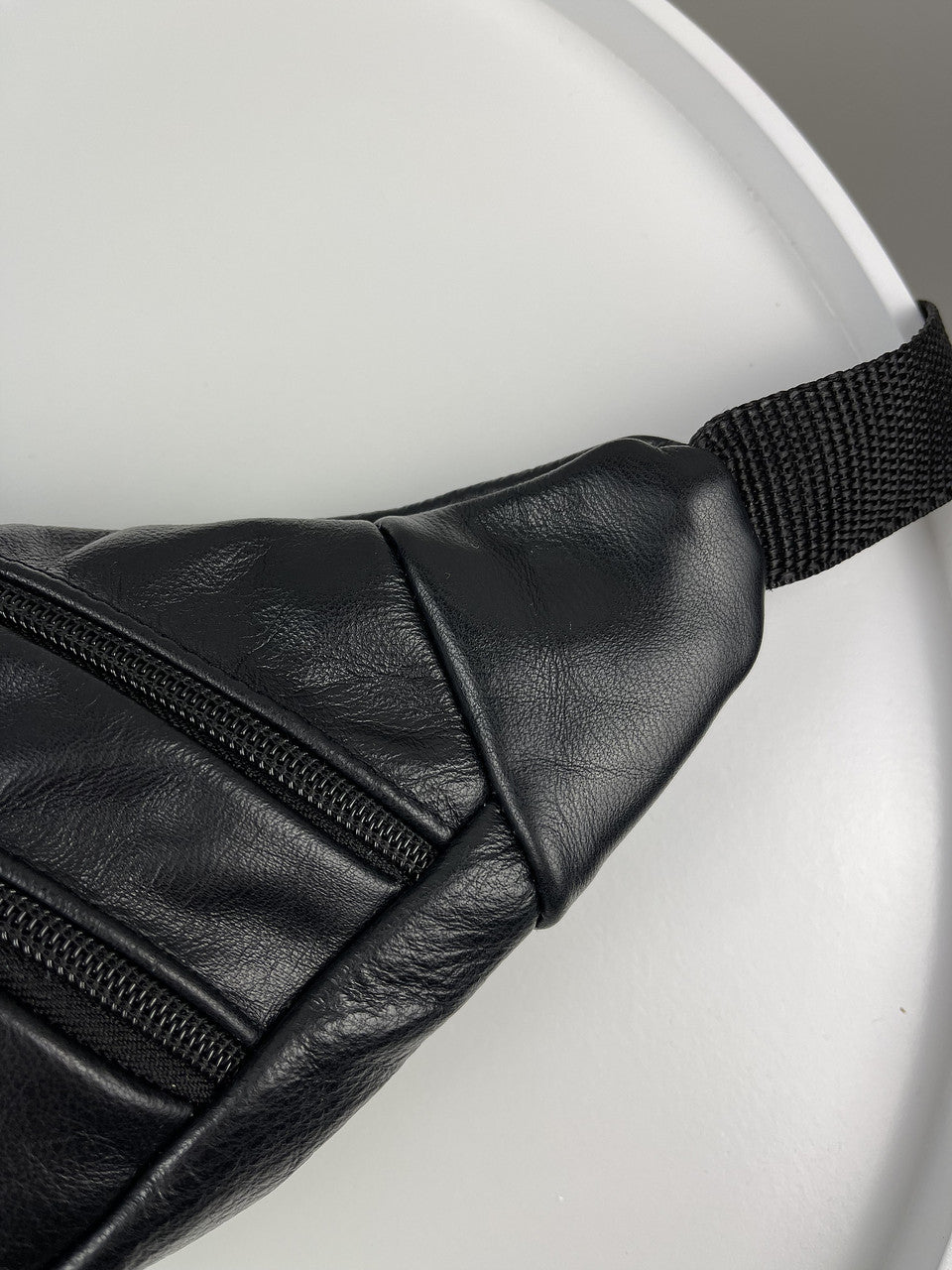 Handmade Black Genuine Leather Mens Banana Bag Waist Bag Gift for Him