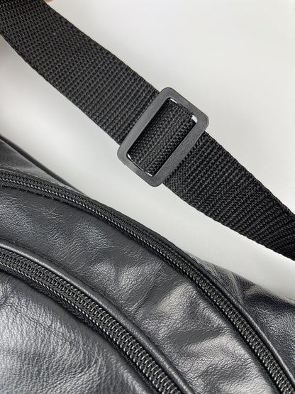 Handmade Black Genuine Leather Mens Banana Bag Waist Bag Gift for Him