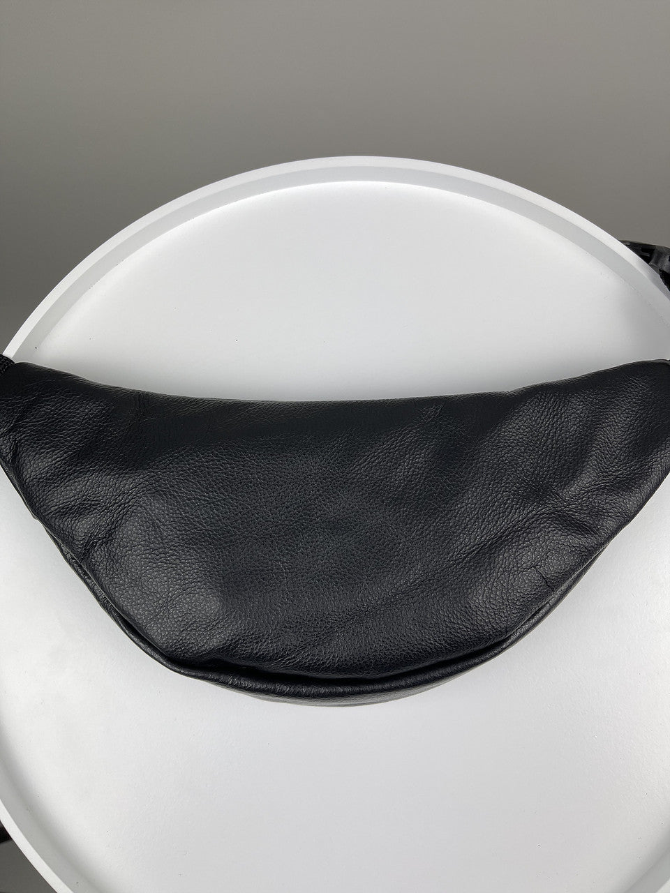 Handmade Black Genuine Leather Mens Banana Bag Waist Bag Gift for Him