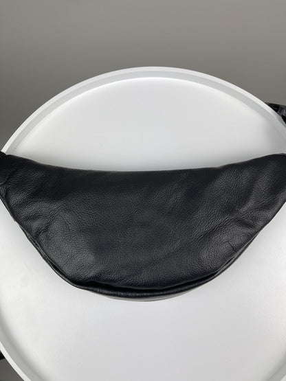 Handmade Black Genuine Leather Mens Banana Bag Waist Bag Gift for Him