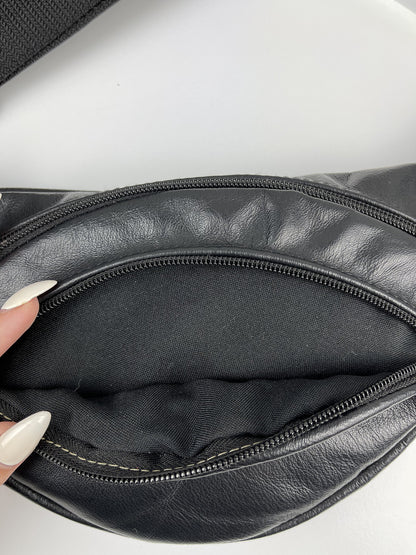 Handmade Black Genuine Leather Mens Banana Bag Waist Bag Gift for Him